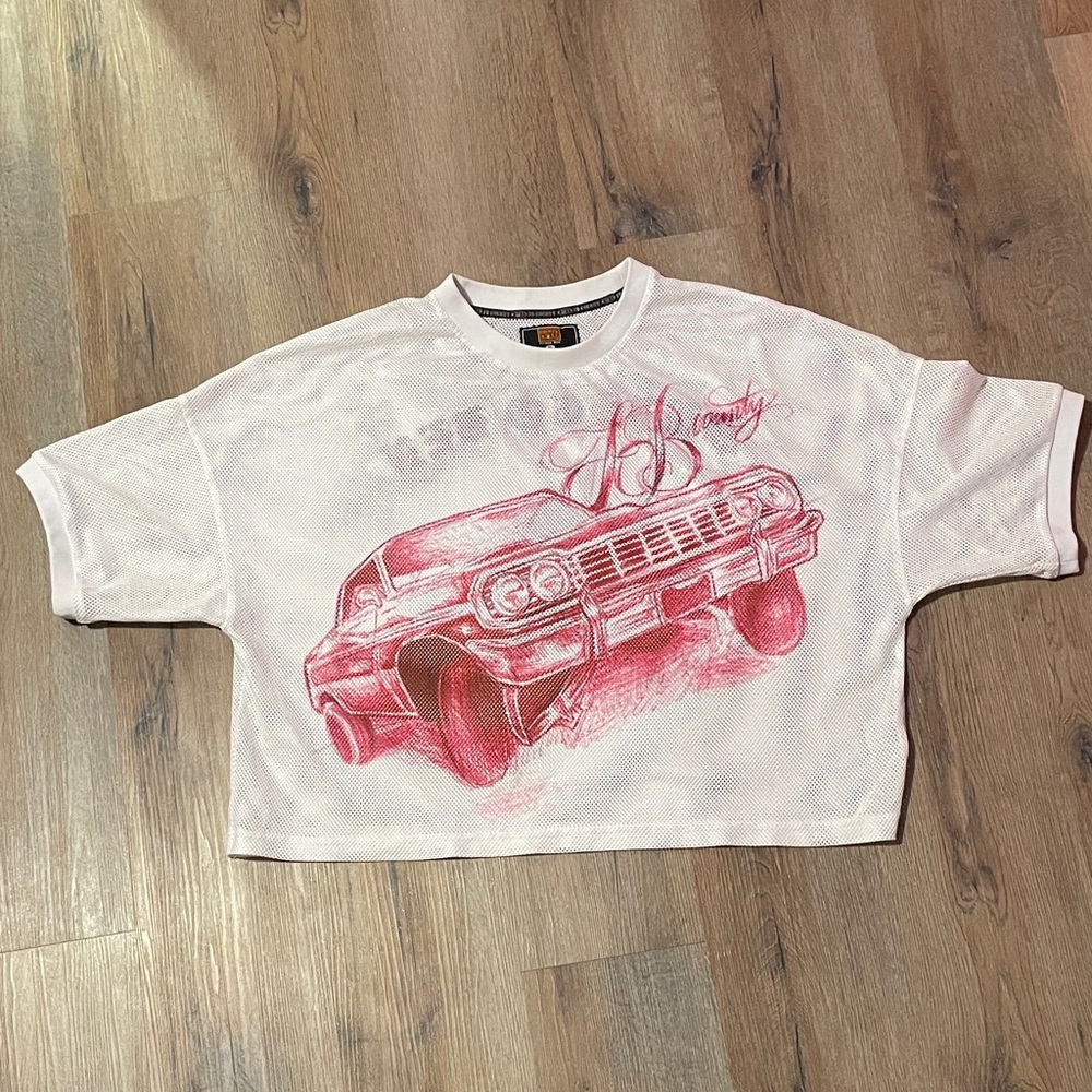 Men's White and Pink Graphic Jersey